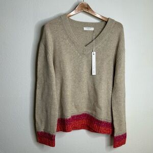 NWT 100% Cashmere Tan Pink Crochet V - Neck Tunic Oversized Sweater Size S